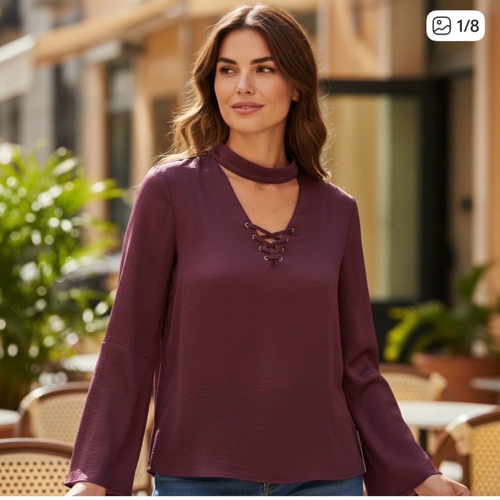 Jennifer Lopez Deep Purple Lace-Up Blouse